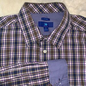 KO Egara Non Iron‎ Regular Fit Tartan Plaid Button Up Shirt Mens XL Flip Cuff